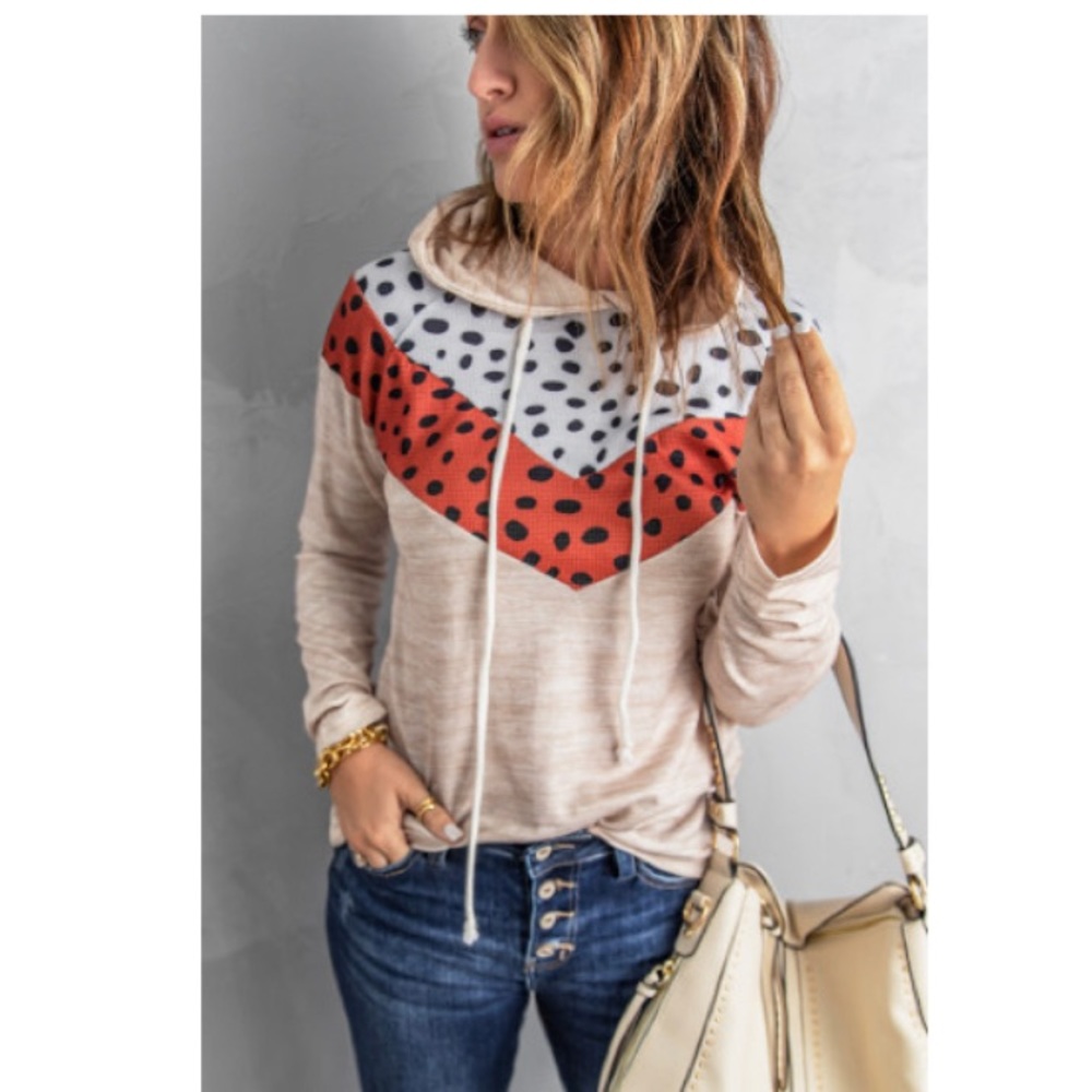 Apricot Chevron Print Multicolor Hoodie Top